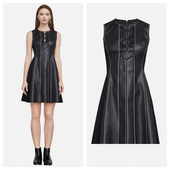 BCBG MAZAZRIA Black Faux Leather Mini Dress Size XS NWT NEW with Tags - Picture 1 of 6